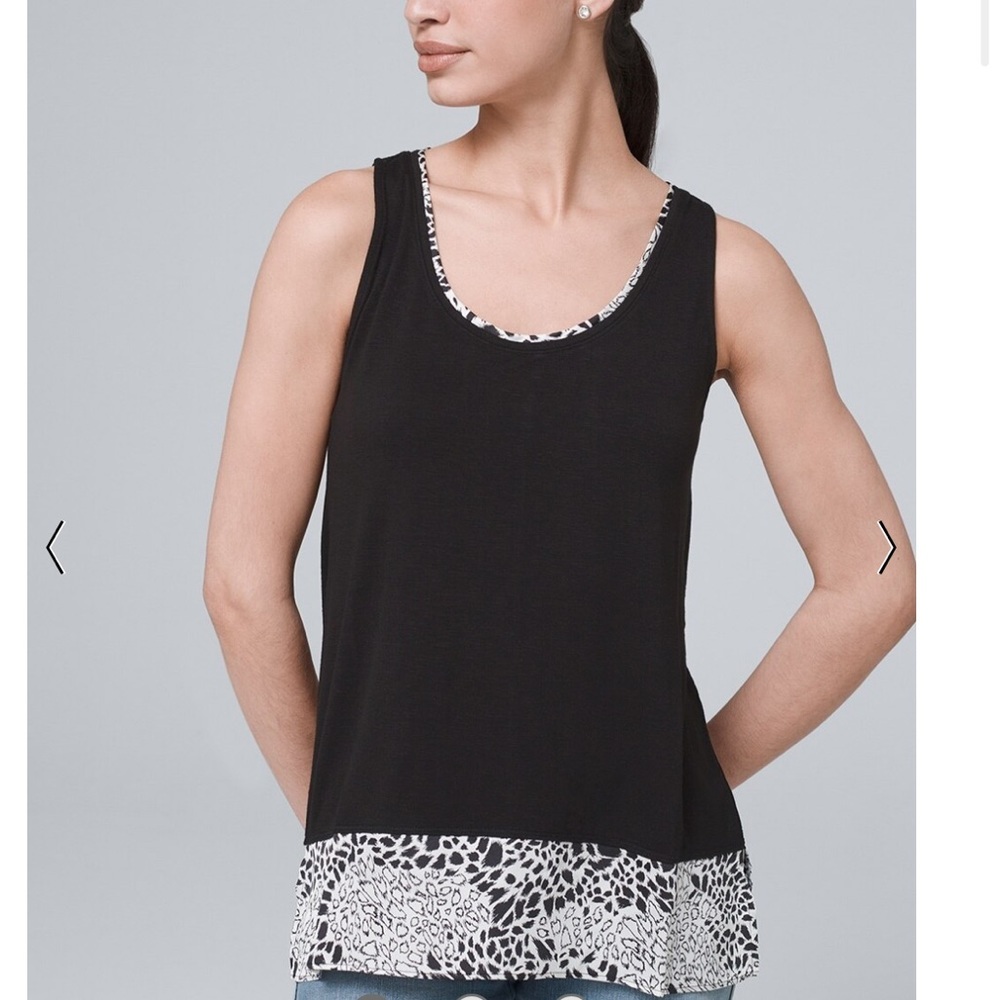188. White House Black Market Woven Hem Tank in Black, Size Large